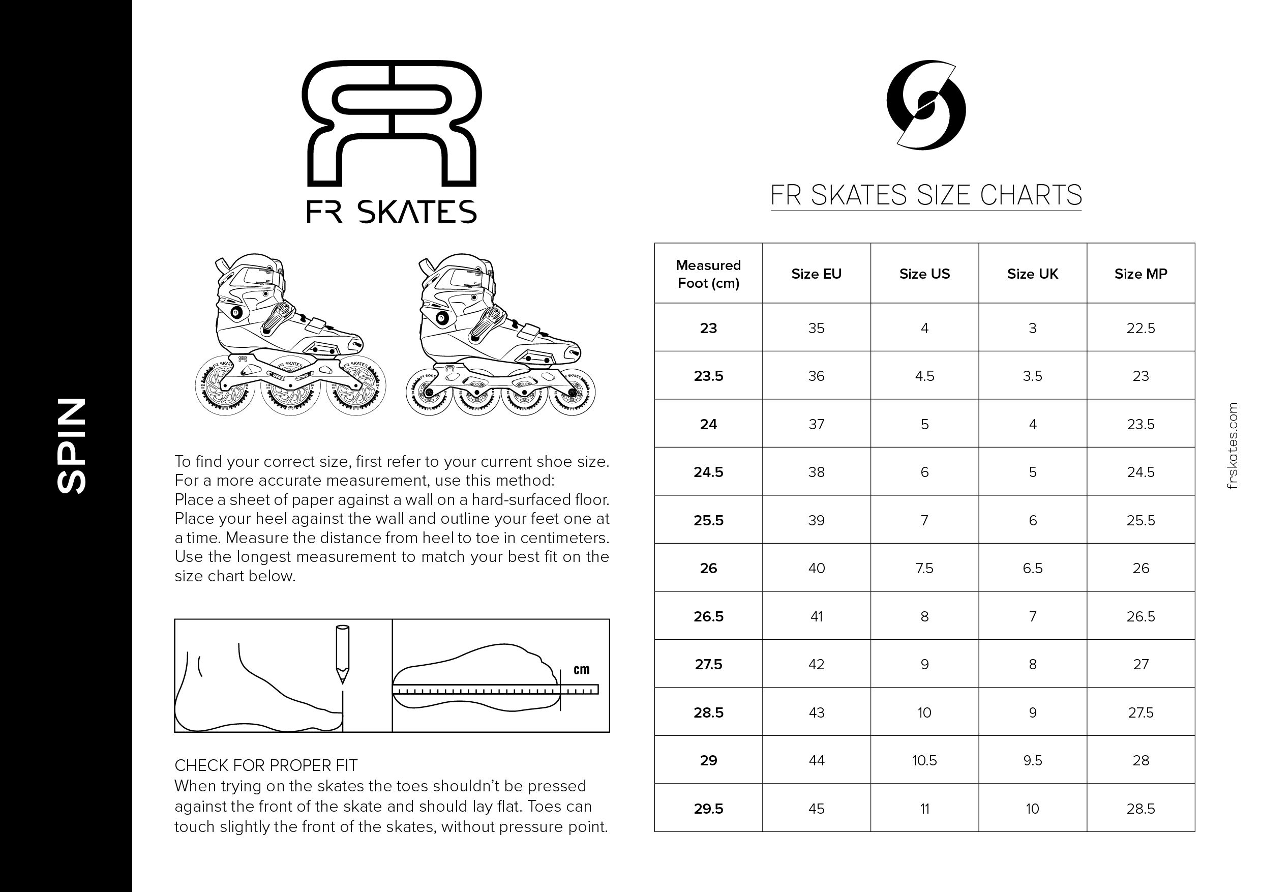 FR SIZE CHART - SPIN